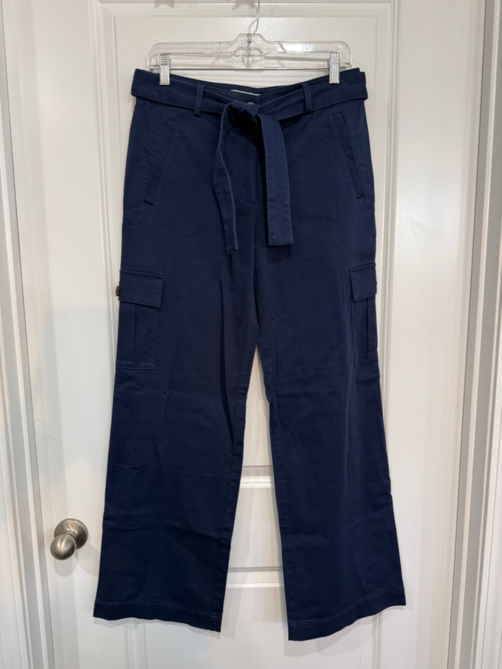 Ann Taylor Navy Blue Boot Cut Cargo Pants with Tie Waist